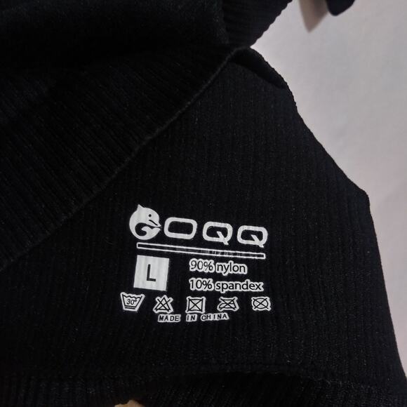 OQQ Black Ribbed Mock Neck Long Sleeve Tummy Control Mini Dress Classic Size L - Picture 6 of 9